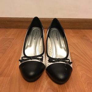 Black and White Bowed Heels